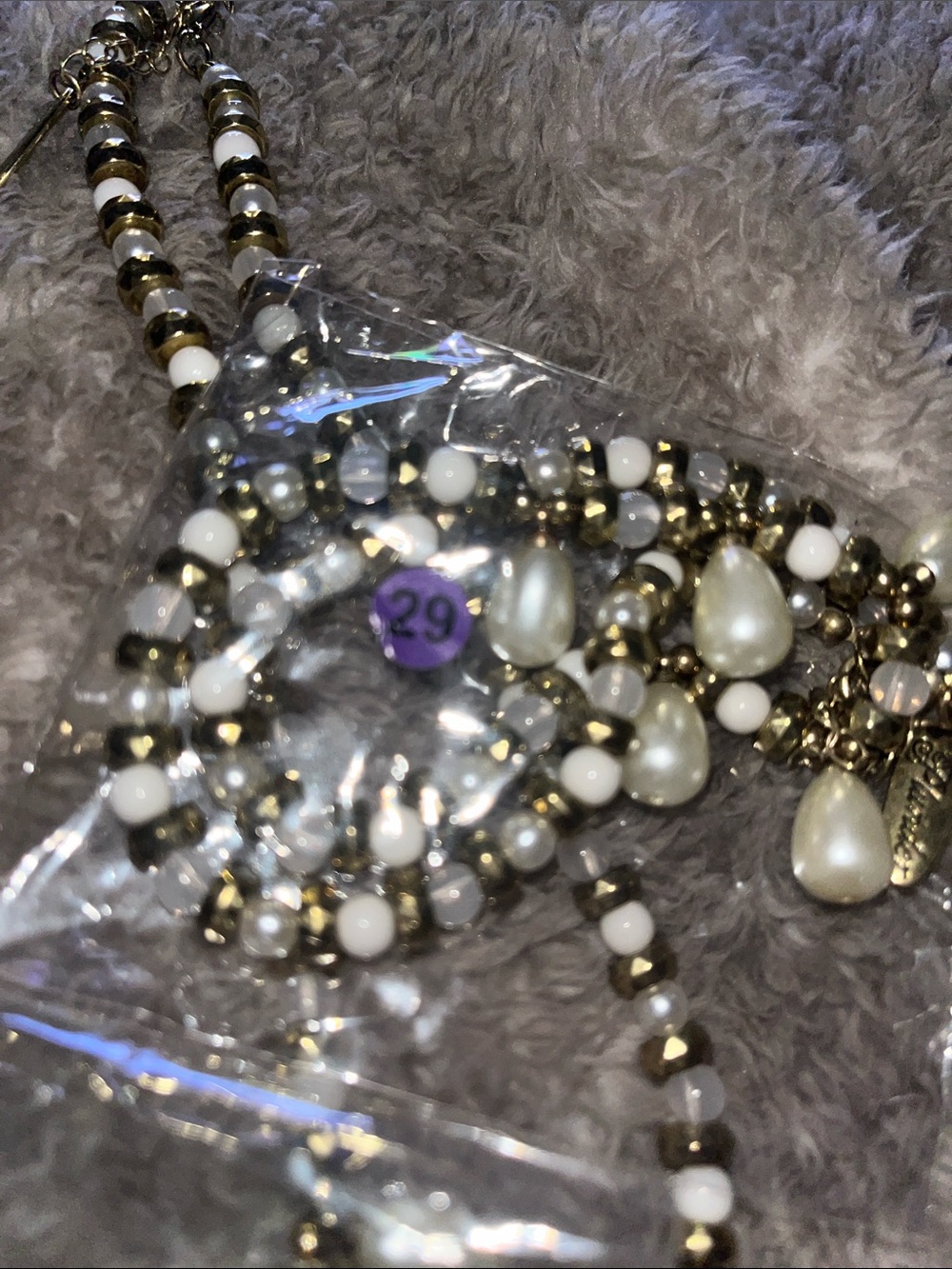 Plunder Gold and White Beaded Necklace with Pearl Teardrops NWOT - Picture 5 of 6